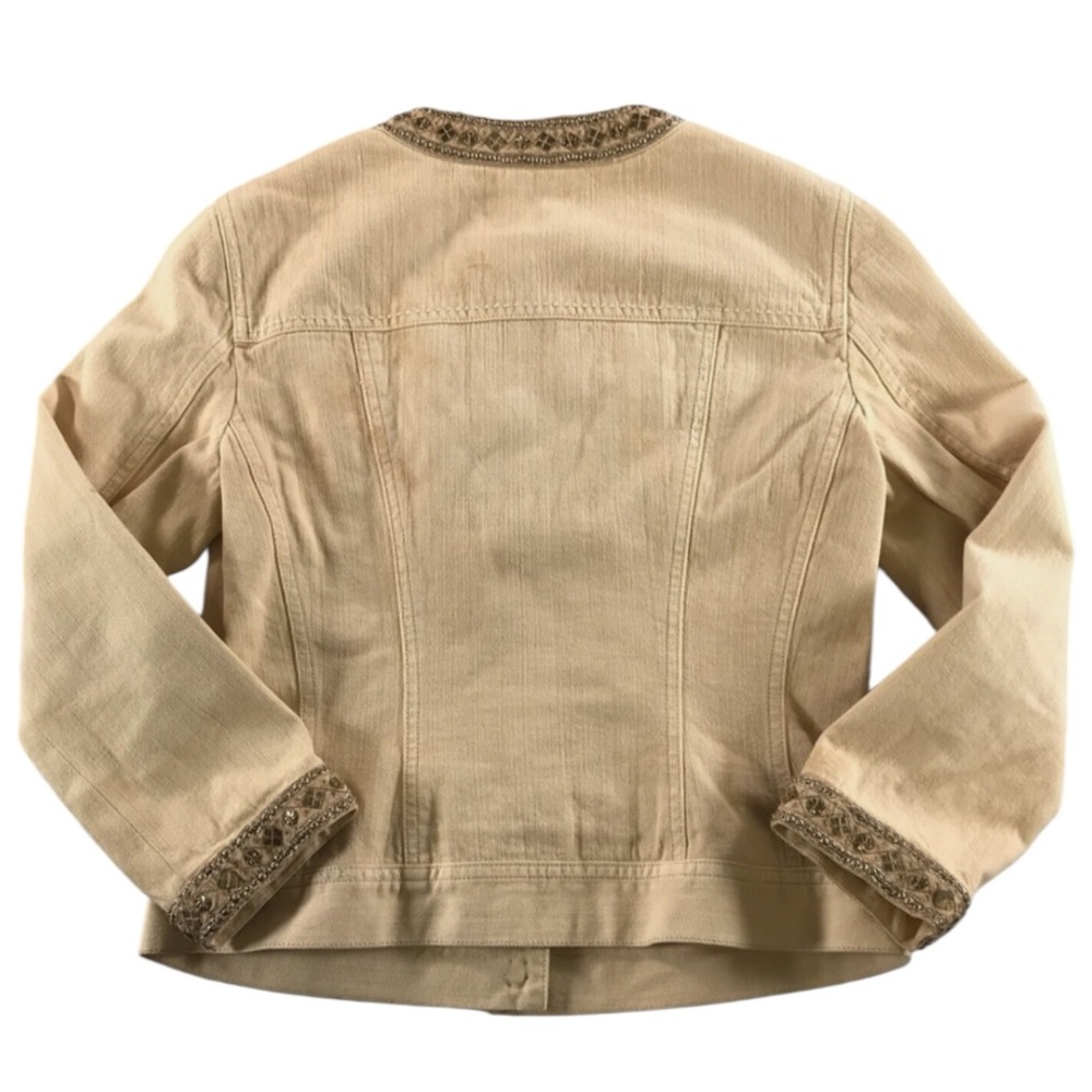 ELIE TAHARI Cotton Leather Blingy Trim Jacket in Cream Size Small — GORGEOUS!!! - Picture 4 of 11
